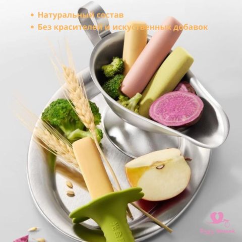 Палочки для прорезывания зубов фруктово-овощные с удобной ручкой, 6м+