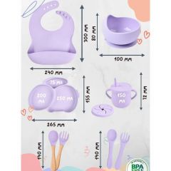 Силиконовый набор для кормления, 9 предметов. Цвет сиреневый